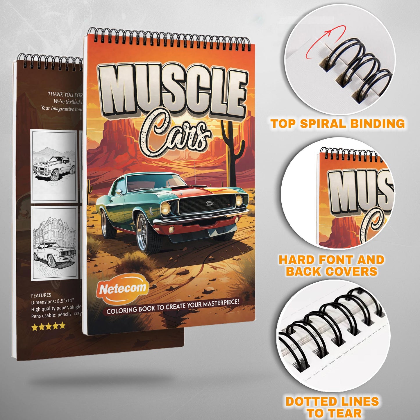 Muscle Cars Spiral Bound Coloring Book, Powerful Muscle Cars for an Adrenaline-Fueled Art Adventure, Great for Automotive Enthusiasts and Muscle Car Fans