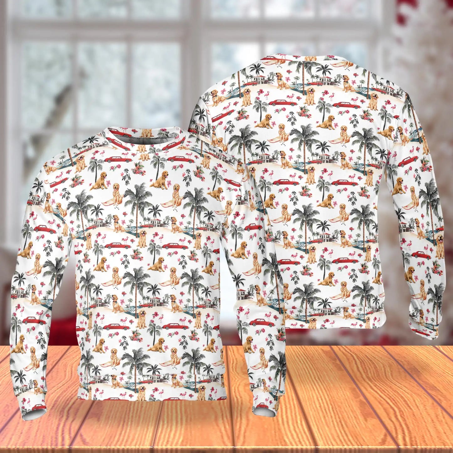 Golden Retriever Palm Trees Sweatshirt, 3D All Over Print Tropical Dog Crewneck Pullover for Men Women, Golden Retriever Lover Gift - Netecom