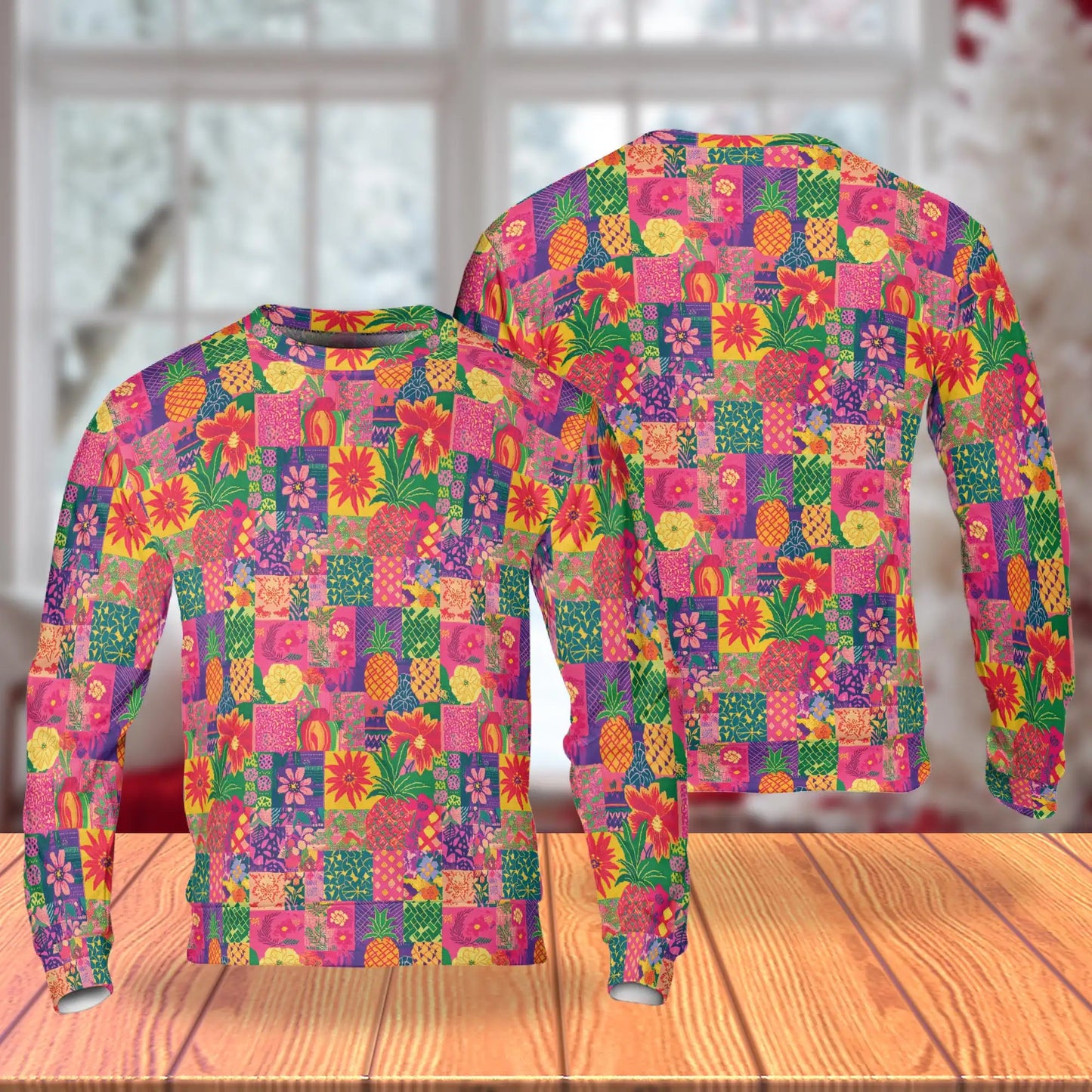 Pineapple Colorful Sweatshirt, 3D All Over Print Tropical Fruit Crewneck Pullover for Men Women, Pineapple Lover Gift - Netecom