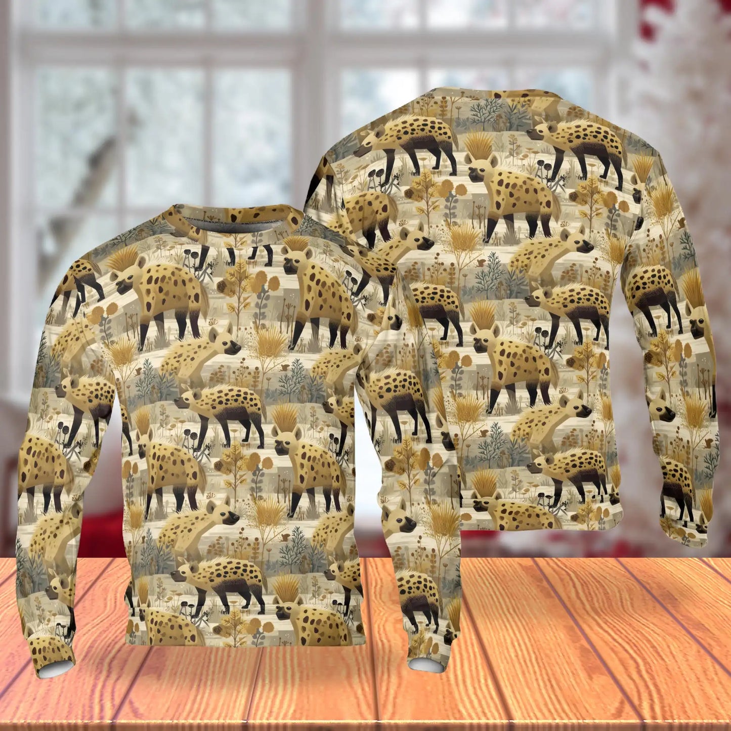 Spotted Hyenas Sweatshirt, 3D All Over Print African Wildlife Crewneck Pullover for Men Women, Hyena Lover Gift - Netecom