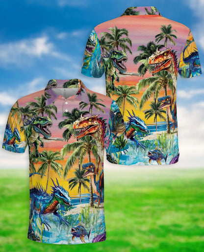 Dinosaur Tropical Polo Shirt – Prehistoric Beach Print | Netecom