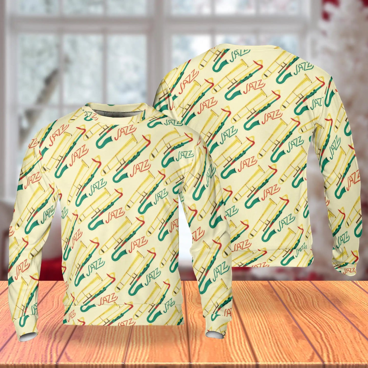 Jazz Trumpet Pattern Sweatshirt, 3D All Over Print Brass Music Crewneck Pullover for Men Women, Jazz Musician Gift - Netecom