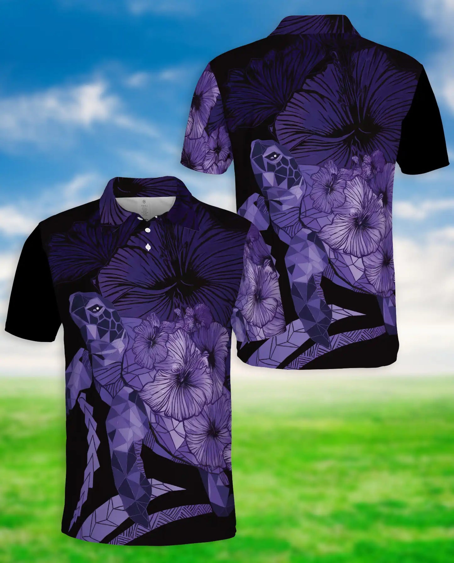 Sea Turtle Polo Shirt – Tropical Hibiscus Print | Netecom