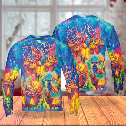 Colorful Elk Moose Sweatshirt, 3D All Over Print Wildlife Crewneck Pullover for Men Women, Elk and Moose Lover Gift - Netecom