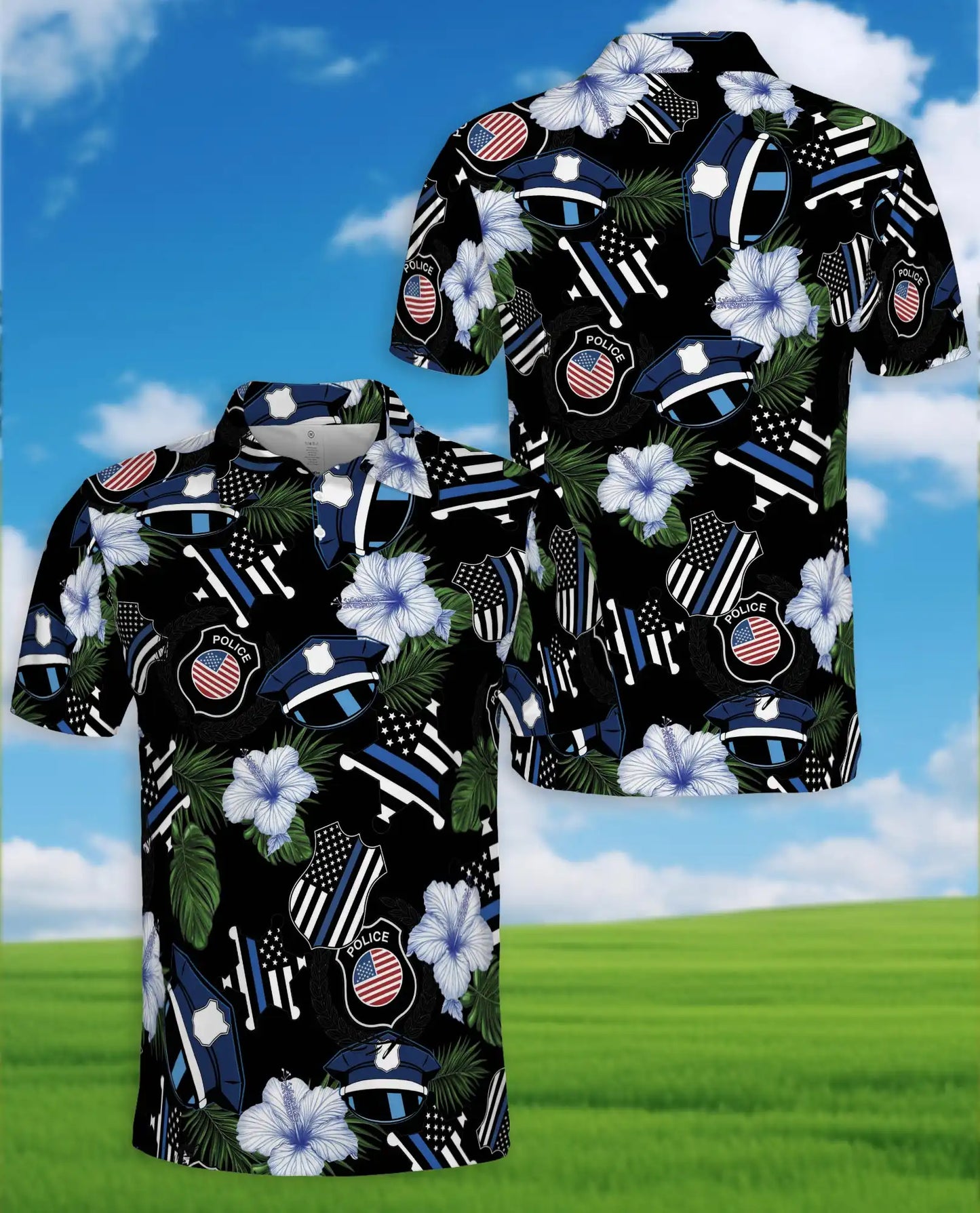 Police Thin Blue Line Polo Shirt - Tropical Floral Design | Netecom