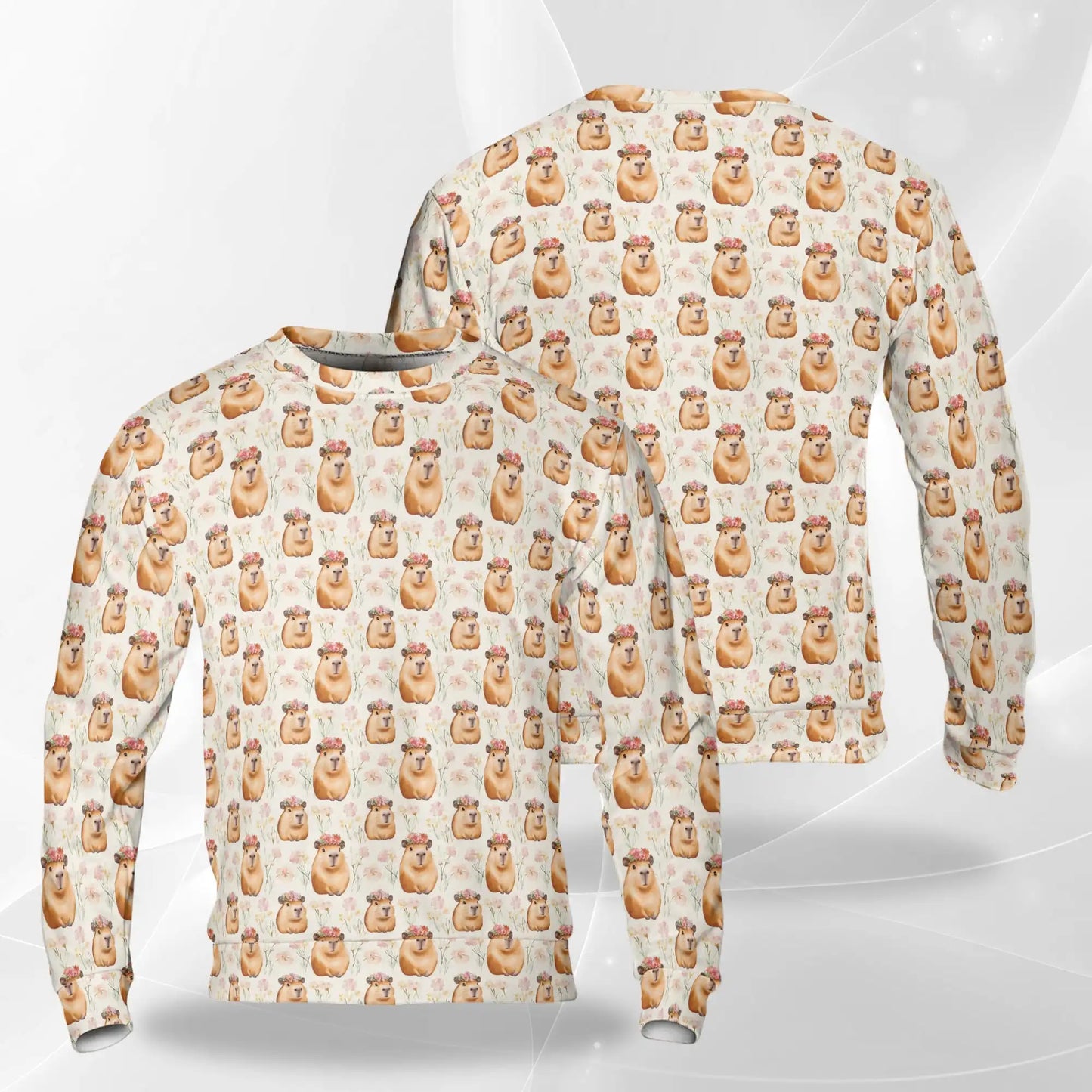 Cute Capybara Sweatshirt, 3D All Over Print Adorable Animal Crewneck Pullover for Men Women, Capybara Lover Gift - Netecom