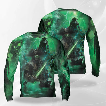 Ghost Pirate Sweatshirt, 3D All Over Print Spooky Pirate Crewneck Pullover for Men Women, Halloween Pirate Lover Gift - Netecom