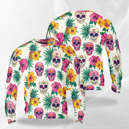 Sugar Skull Sweatshirt, 3D All Over Print Day of the Dead Crewneck Pullover for Men Women, Sugar Skull Lover Gift - Netecom