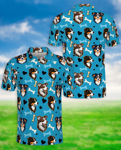 Australian Shepherd Dog Polo Shirt – Cute Blue Pet Print