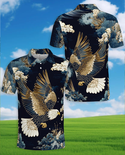 Japanese Eagle Polo Shirt for Men – Traditional Bird Art Style | Netecom