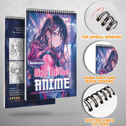 Girls Edition Anime Spiral Bound Coloring Book, Anime Girls in Various Scenarios, Perfect for Anime Lovers and Aspiring Artists Seeking Creative Fun