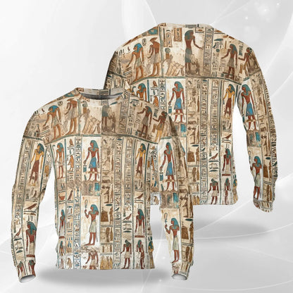 Ancient Egyptian Sweatshirt, 3D All Over Print Egyptian Art Crewneck Pullover for Men Women, Egypt History Lover Gift - Netecom