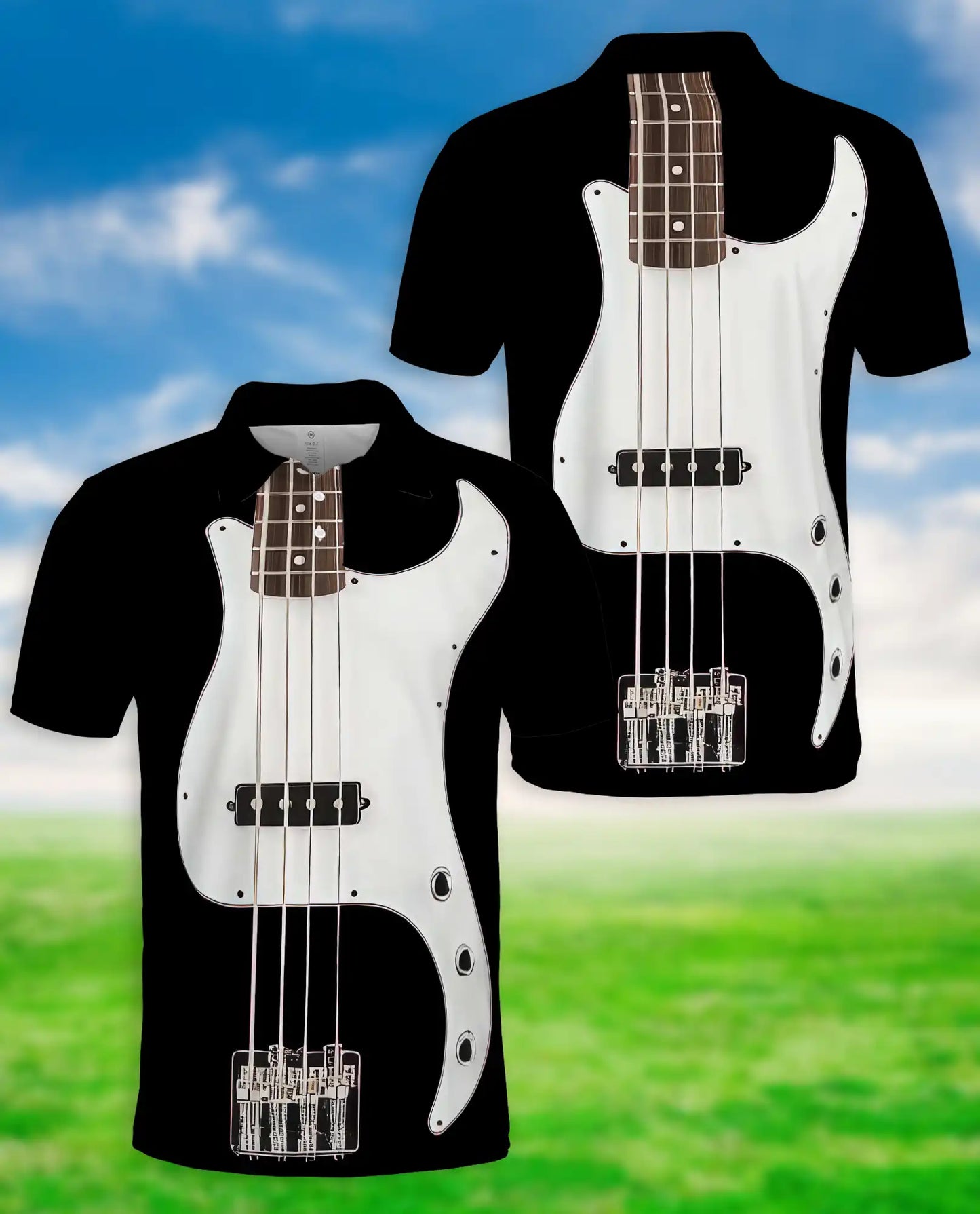 Bass Guitar 3D Polo Shirt for Men – Musician Rock Band Style | Netecom
