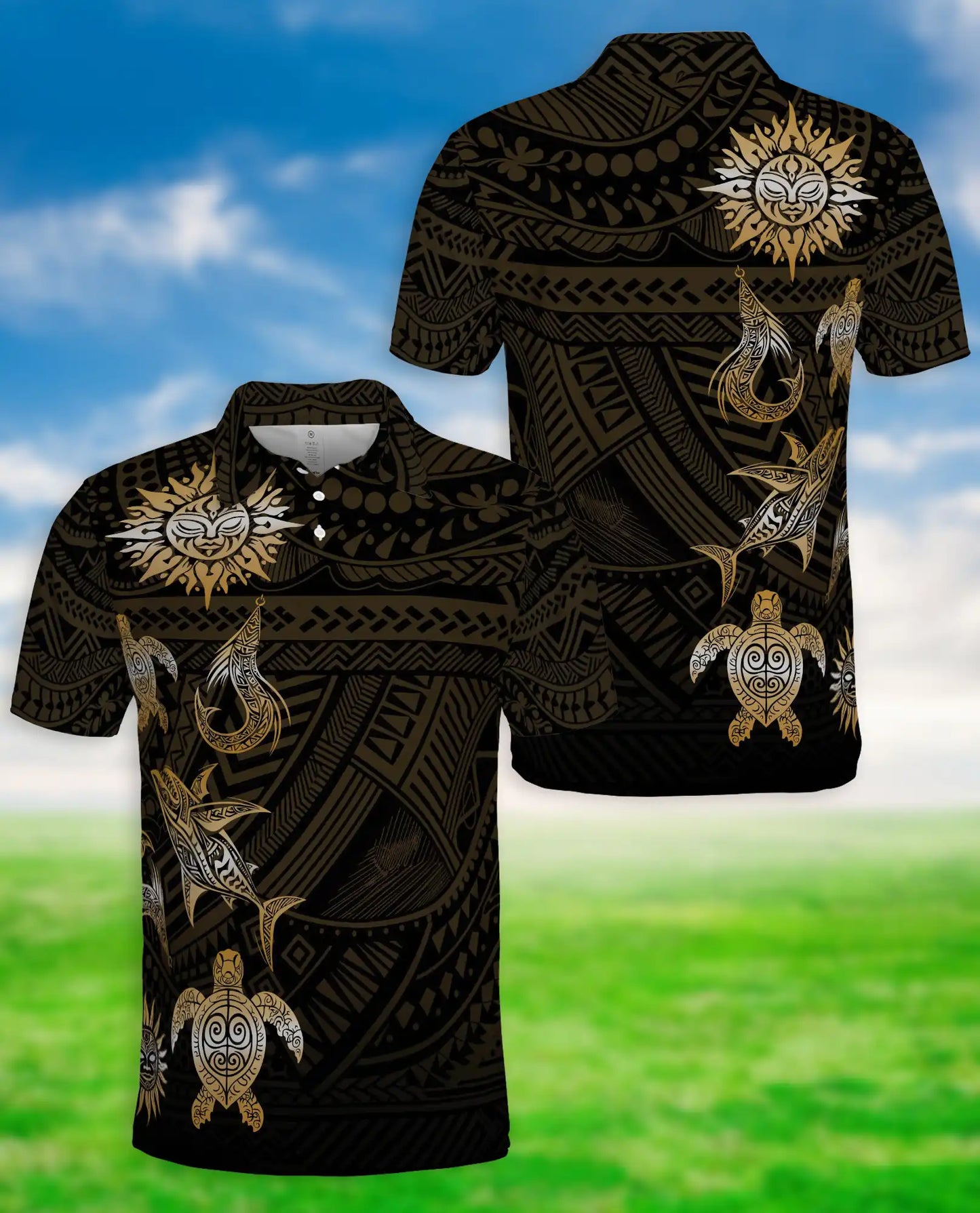Polynesian Sea Turtle 3D Polo Shirt for Men – Tribal Ocean Style | Netecom