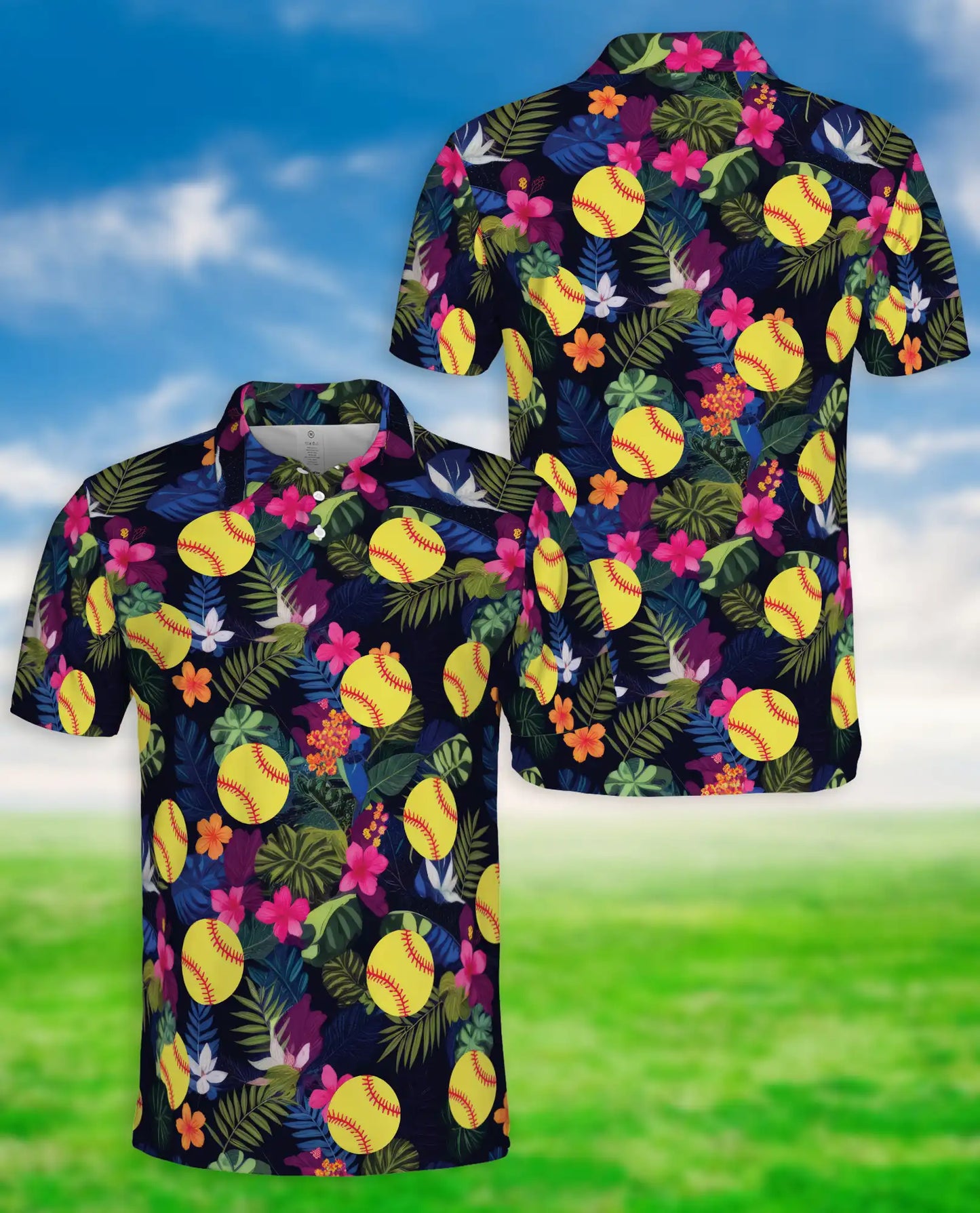Softball Hawaiian 3D Polo Shirt for Men | Netecom