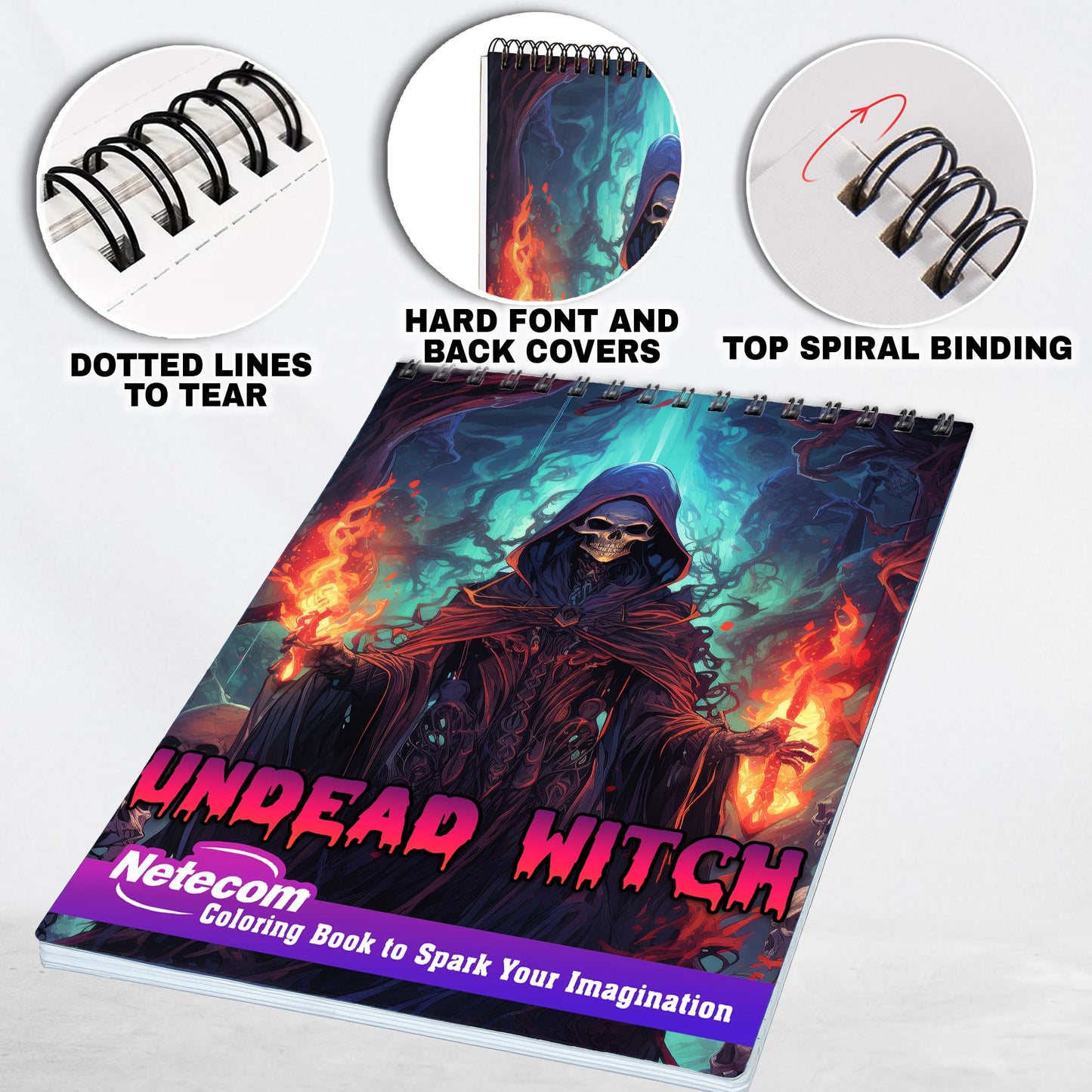 Undead Witch Spiral Bound Coloring Book, Discover the Mysterious and Spooky Realm of Undead Witches with 30 Exquisite Coloring Pages that Showcase the Dark and Magical Aura