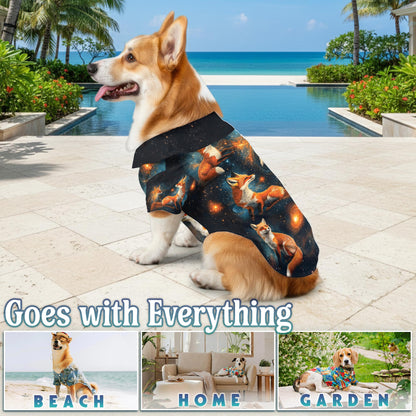 Netecom Matching Fox Starlight Hawaiian Shirt for Dog and Owner, Aloha Summer Shirt, Fox Night Sky Print Button Down Outfit for Pet and Human, Beach Vacation Casual Wear
