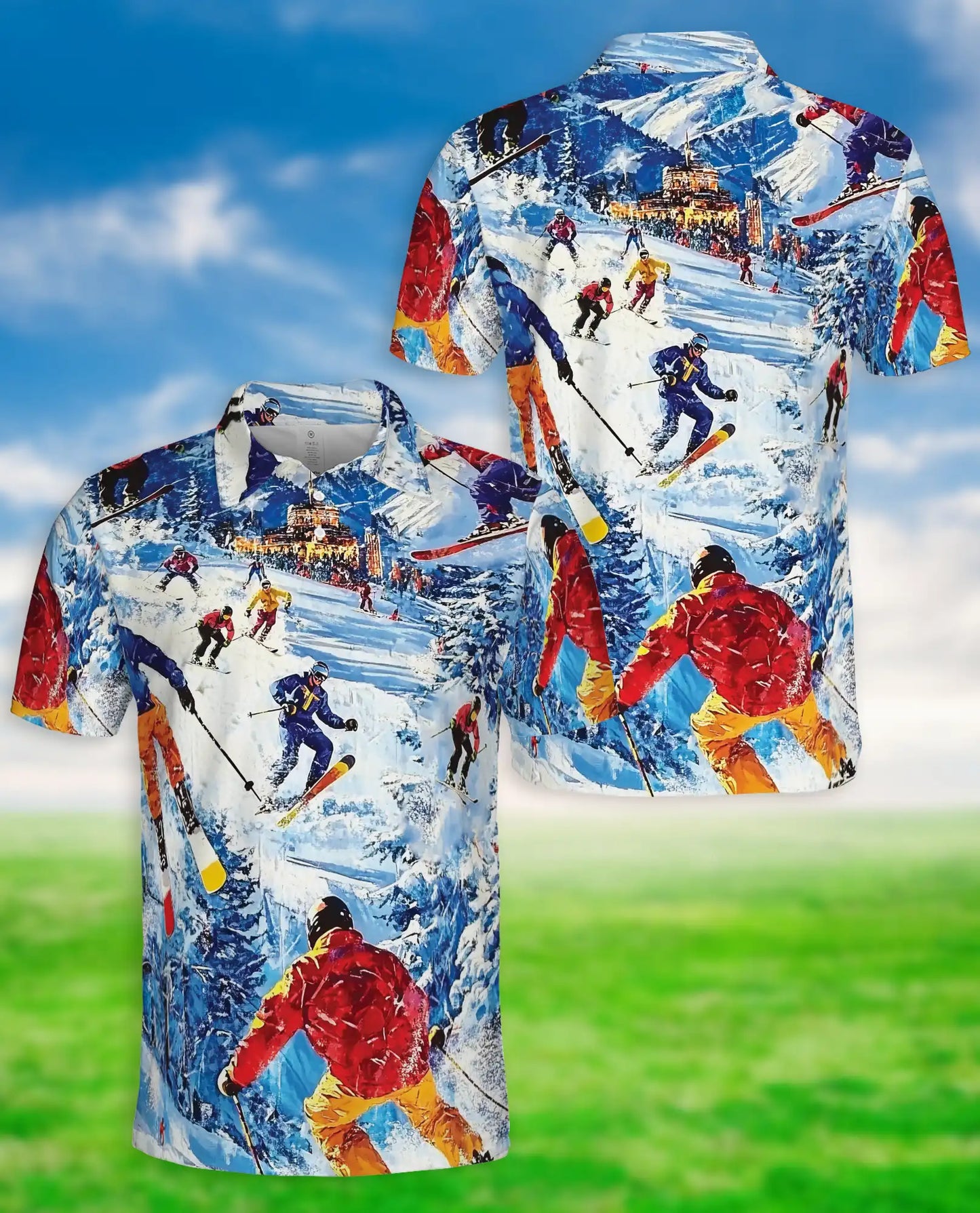 Ski Resort 3D Polo Shirt for Men – Winter Mountain Sports Adventure Style | Netecom