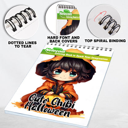 Cute Chibi Halloween Witchy Spiral Bound Coloring Book, Join the Adorable Halloween Celebration with 30 Enchanting Pages, Where Cute Chibi Witches Cast Spells of Delight.