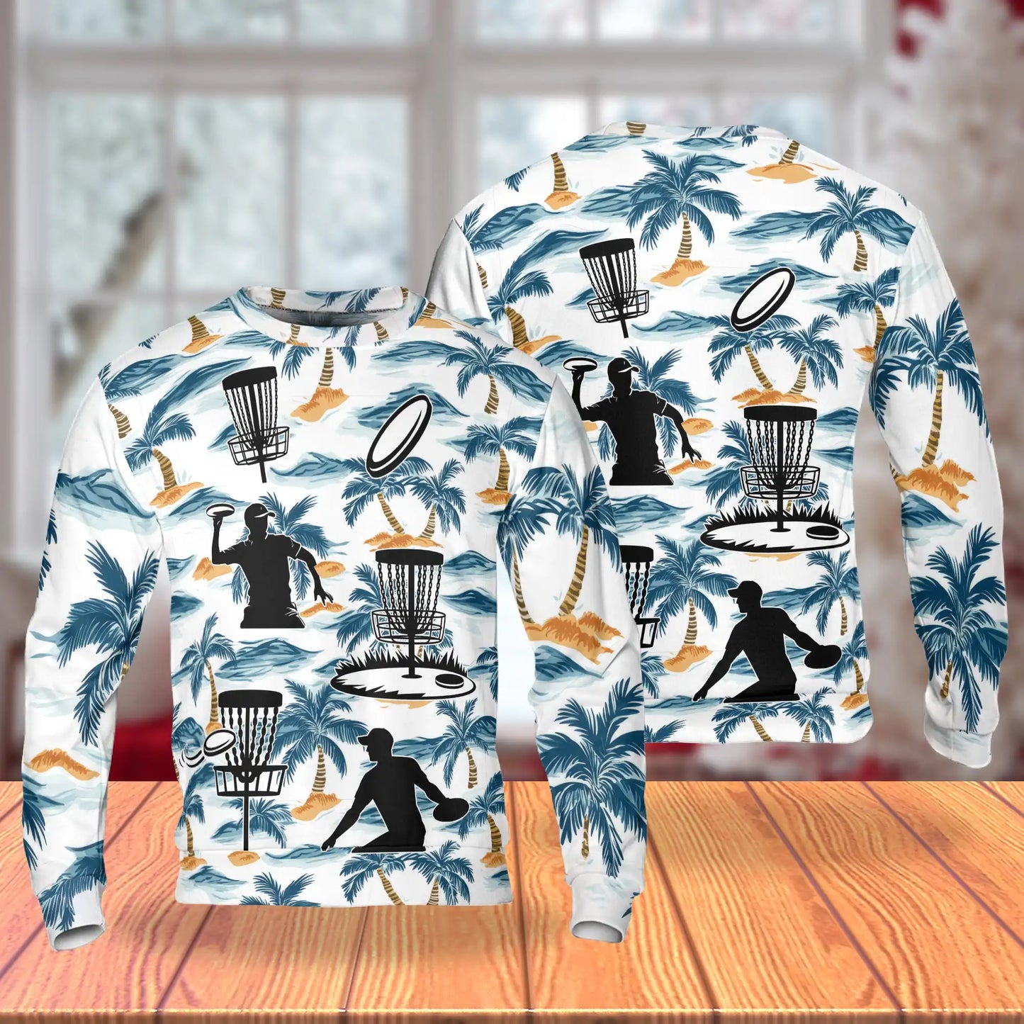 Tropical Disc Golf Sweatshirt, 3D All Over Print Palm Tree Disc Golf Crewneck Pullover for Men Women, Disc Golf Lover Gift - Netecom
