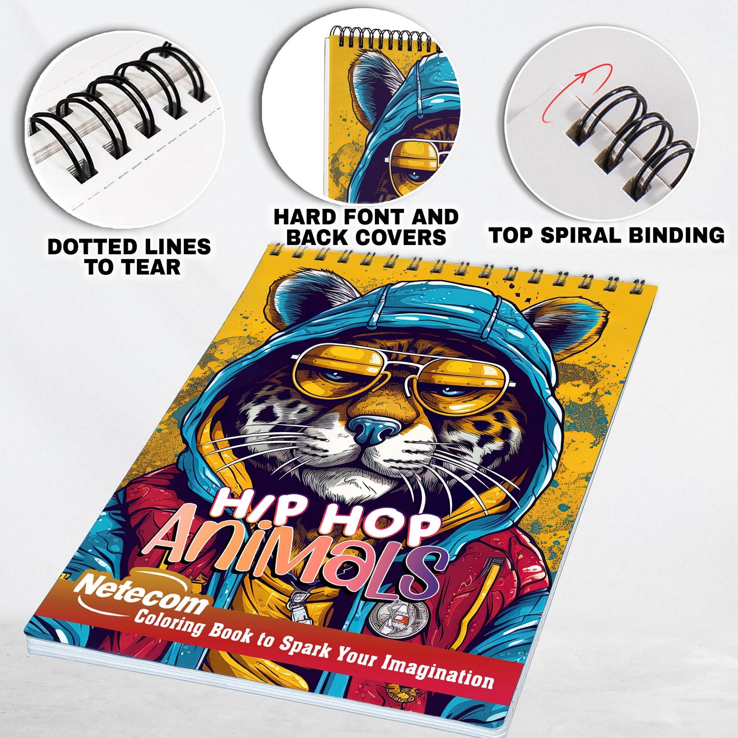 Hip Hop Animals Spiral Bound Coloring Book, Set Your Imagination Free with 30 Pages of Coloring Joy, Showcasing Animals Rocking the Hip Hop Fashion