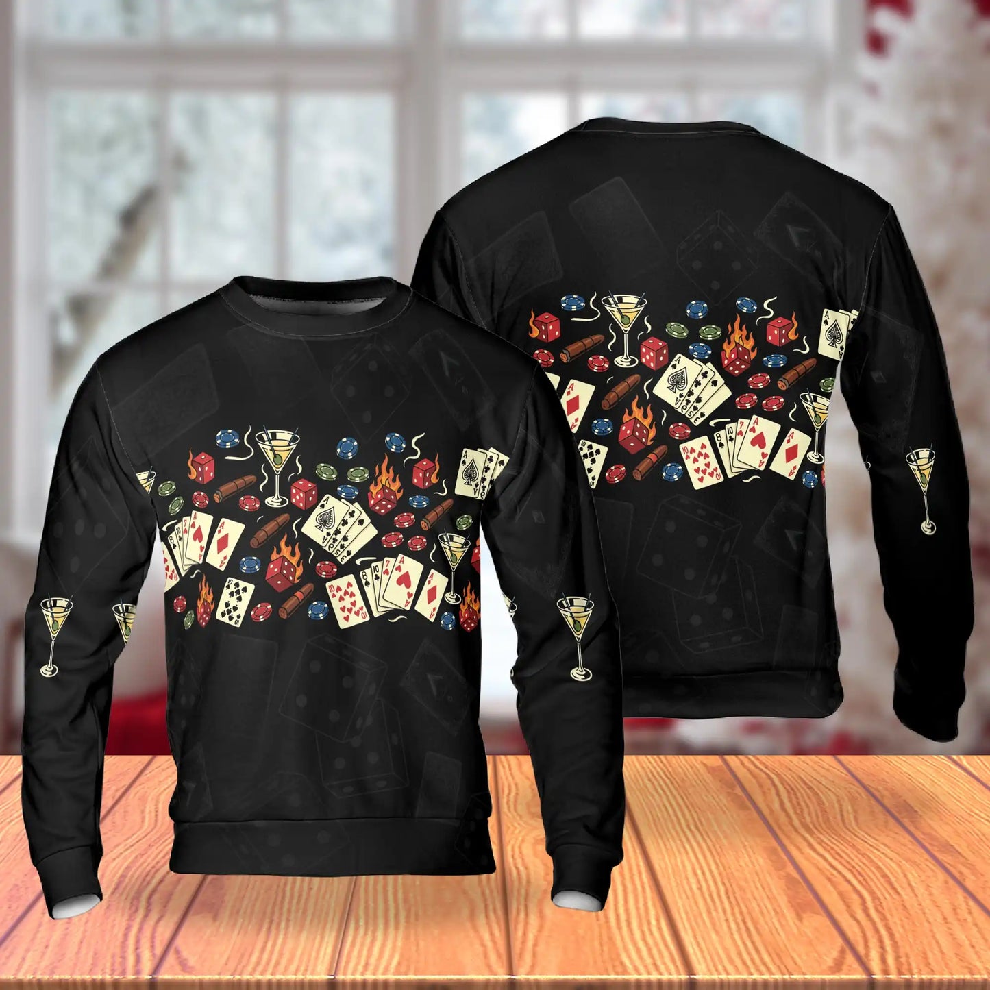 Casino Poker Cards Flaming Sweatshirt, 3D All Over Print Gambling Crewneck Pullover for Men Women, Poker Player Gift - Netecom