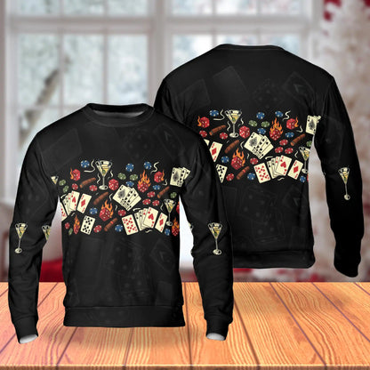 Casino Poker Cards Flaming Sweatshirt, 3D All Over Print Gambling Crewneck Pullover for Men Women, Poker Player Gift - Netecom