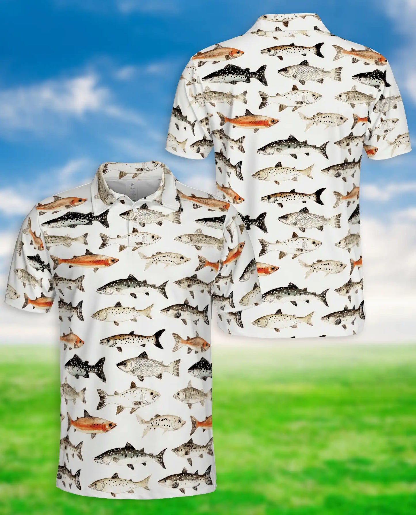 Freshwater Fish Species Polo Shirt for Men- Angler Fish Pattern | Netecom
