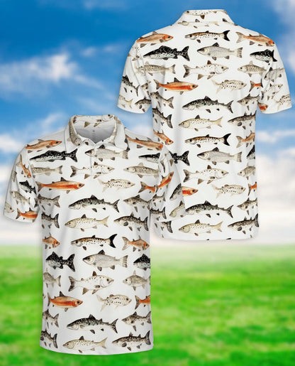 Freshwater Fish Species Polo Shirt for Men- Angler Fish Pattern | Netecom