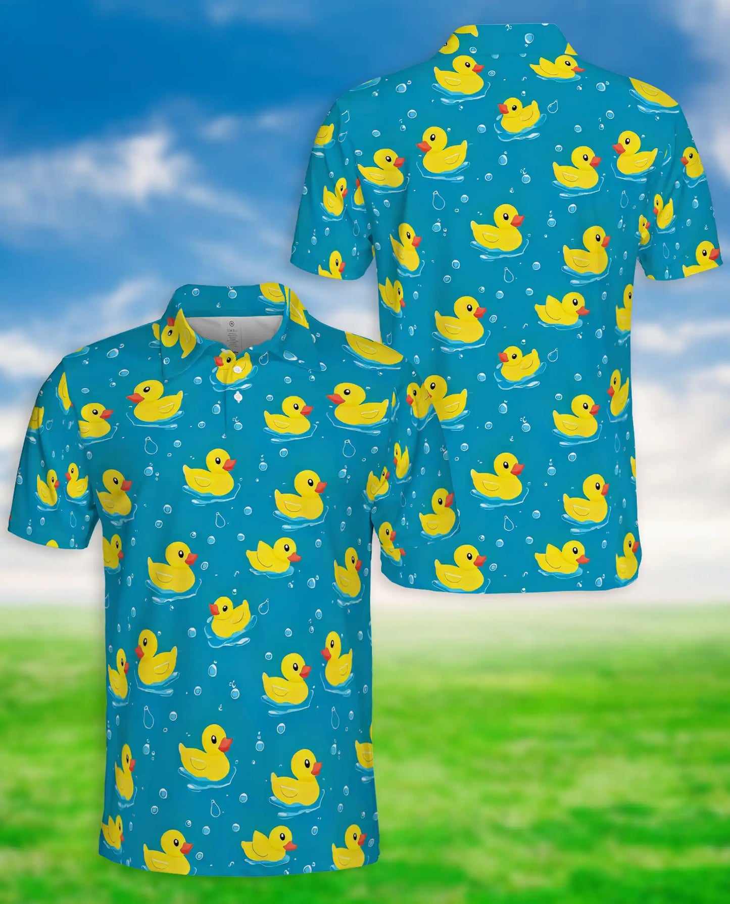 Cute Yellow Duck 3D Polo Shirt for Men – Funny Bath Duck Ocean Style | Netecom