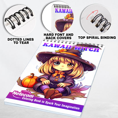 Kawaii Witch Spiral Bound Coloring Book, Unlock Your Artistic Magic with 30 Delightful Kawaii Witch Coloring Pages for Endless Inspiration