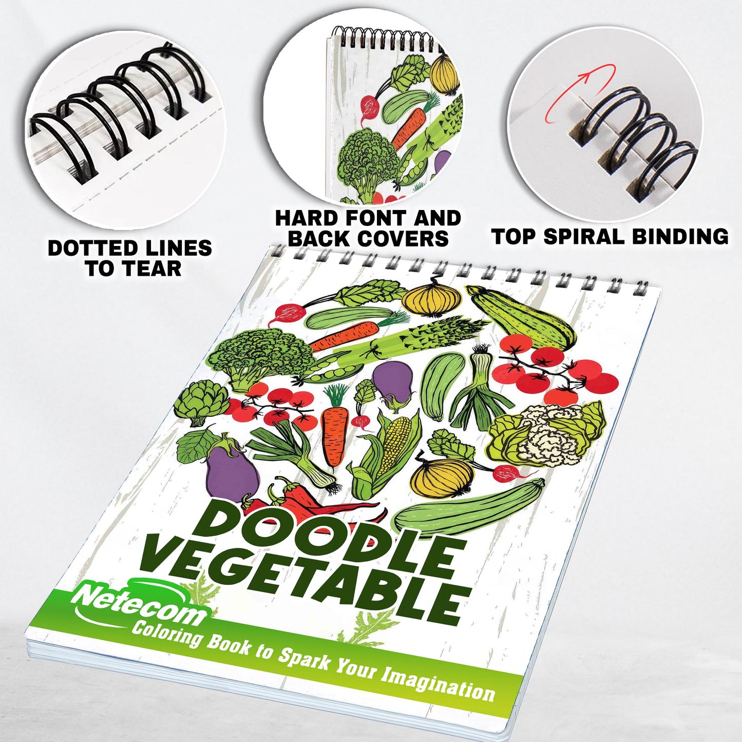 Doodle Vegetable Spiral Bound Coloring Book, Unleash Your Creativity with 30 Whimsical Doodle Vegetable Coloring Pages to Celebrate the Beauty of Nature's Bounty