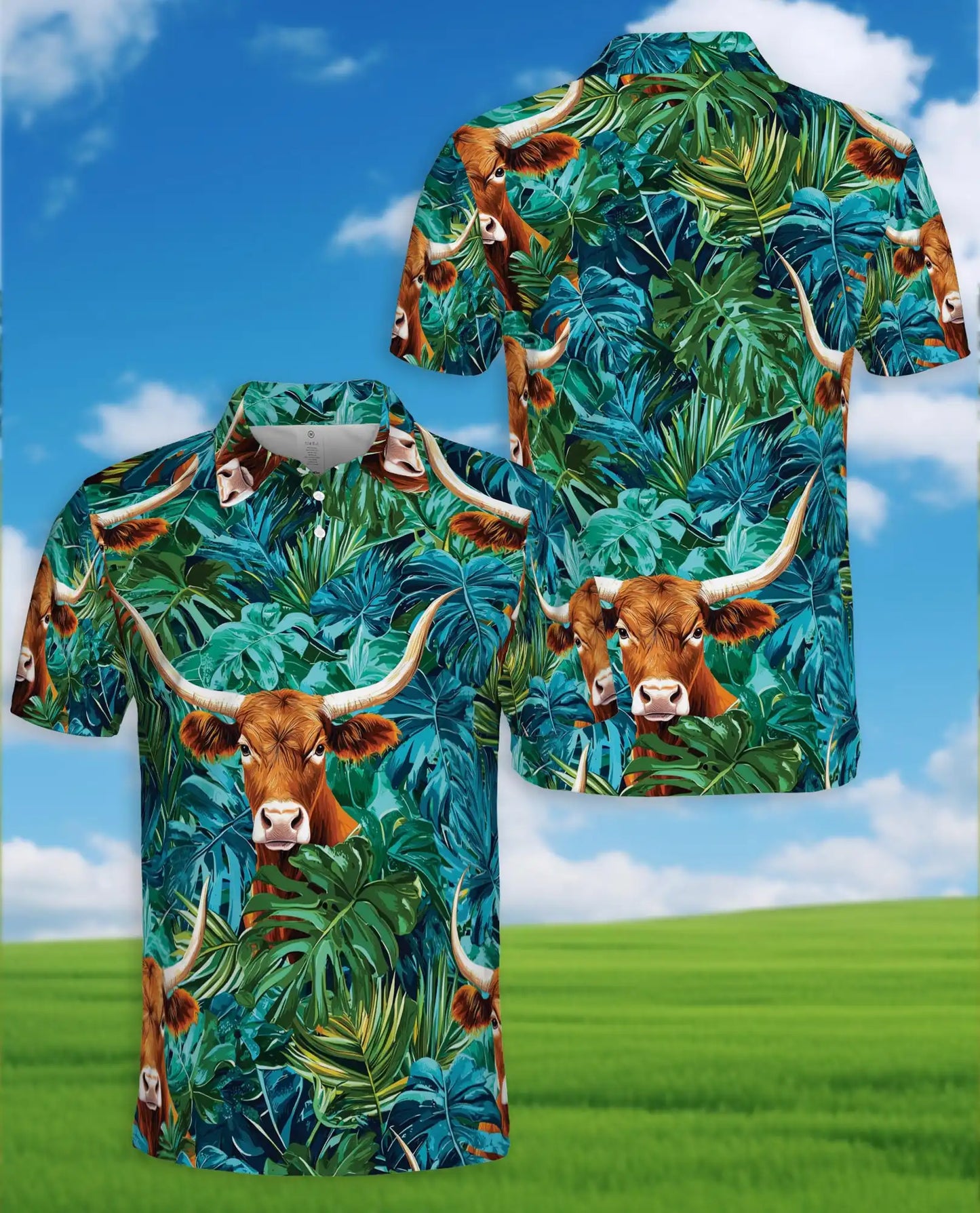 Texas Longhorn Tropical Polo Shirt - Western Jungle Style | Netecom