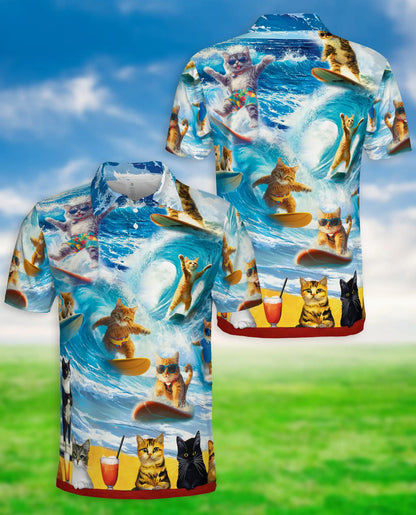 Surfing Cat 3D Polo Shirt for Men – Funny Beach Summer Style | Netecom