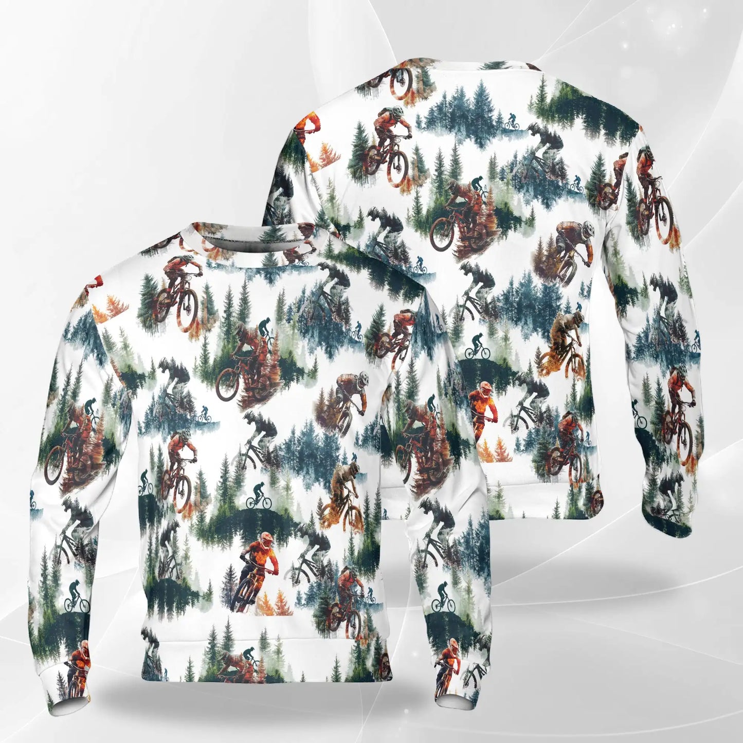Mountain Biking Sweatshirt, 3D All Over Print Off Road Cycling Crewneck Pullover for Men Women, Mountain Bike Lover Gift - Netecom