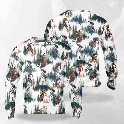 Mountain Biking Sweatshirt, 3D All Over Print Off Road Cycling Crewneck Pullover for Men Women, Mountain Bike Lover Gift - Netecom