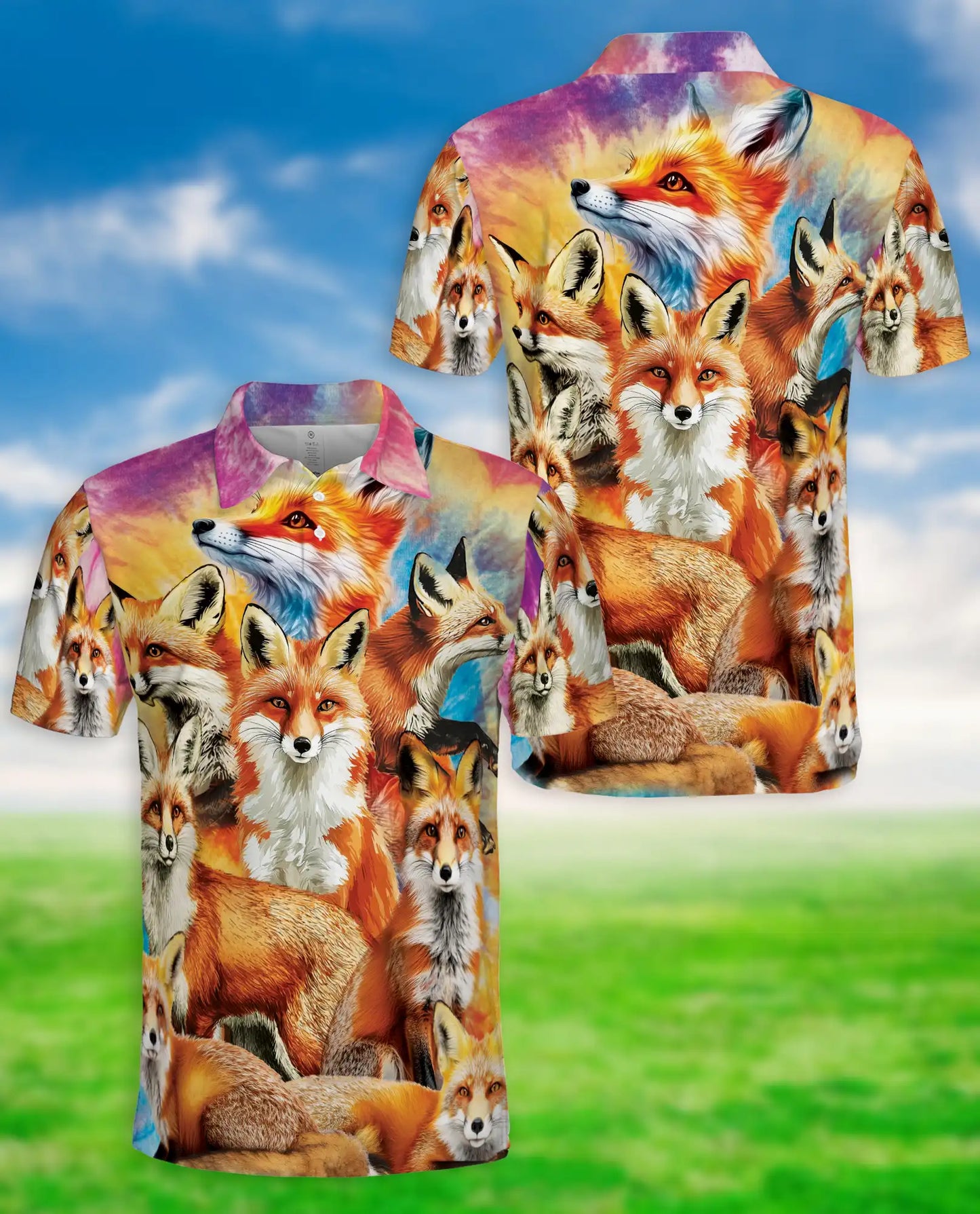 Fox Polo Shirt – Colorful Wildlife Animal Print | Netecom