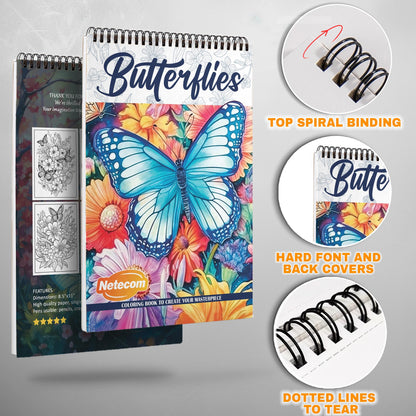 Butterflies Spiral Bound Coloring Book, Delicate Butterflies for a Soothing and Artistic Experience, Perfect for Nature Lovers and Art Enthusiasts