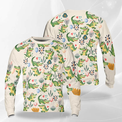 Alligator Pattern Sweatshirt, 3D All Over Print Reptile Crewneck Pullover for Men Women, Alligator Lover Gift - Netecom