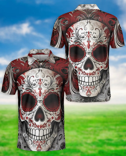 Sugar Skull Polo Shirt – Red Gothic Style | Netecom