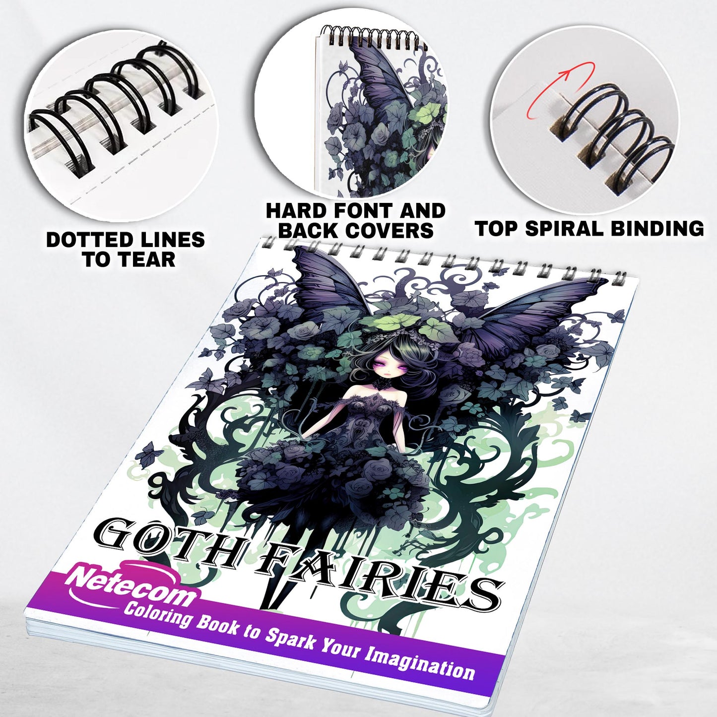 Goth Fairies Spiral Bound Coloring Book, Unleash Your Creativity with 30 Enchanting Coloring Pages, Bringing to Life Stories of Darkly Magical Gothic Fairies