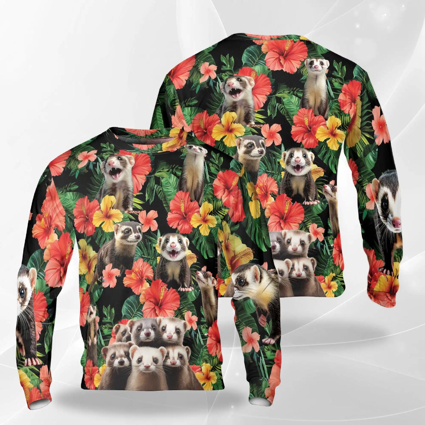 Ferret Tropical Sweatshirt, 3D All Over Print Exotic Pet Crewneck Pullover for Men Women, Ferret Lover Gift - Netecom
