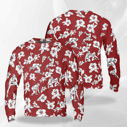 Wrestling Sweatshirt, 3D All Over Print Red Floral Wrestling Crewneck Pullover for Men Women, Wrestler Gift - Netecom
