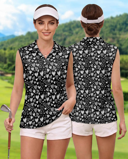 Love Heart Sleeveless Polo Shirt for Women – Cute Romantic Style | Netecom