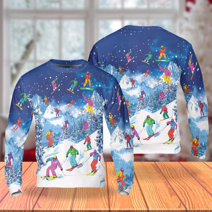 Go Skiing This Winter Sweatshirt, 3D All Over Print Snow Mountain Sports Crewneck Pullover for Men Women, Ski Lover Gift - Netecom