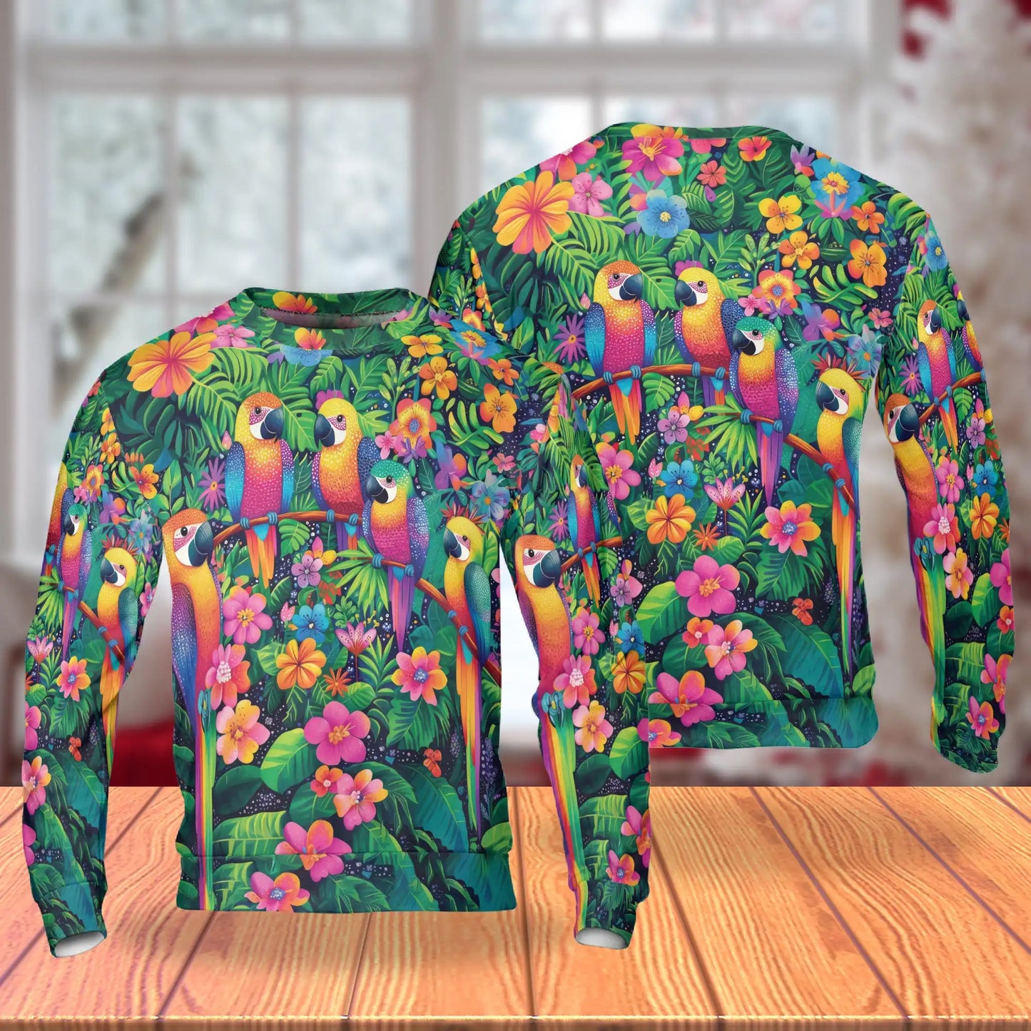 Parrot Tropical Sweatshirt, 3D All Over Print Colorful Exotic Bird Crewneck Pullover for Men Women, Parrot Lover Gift - Netecom