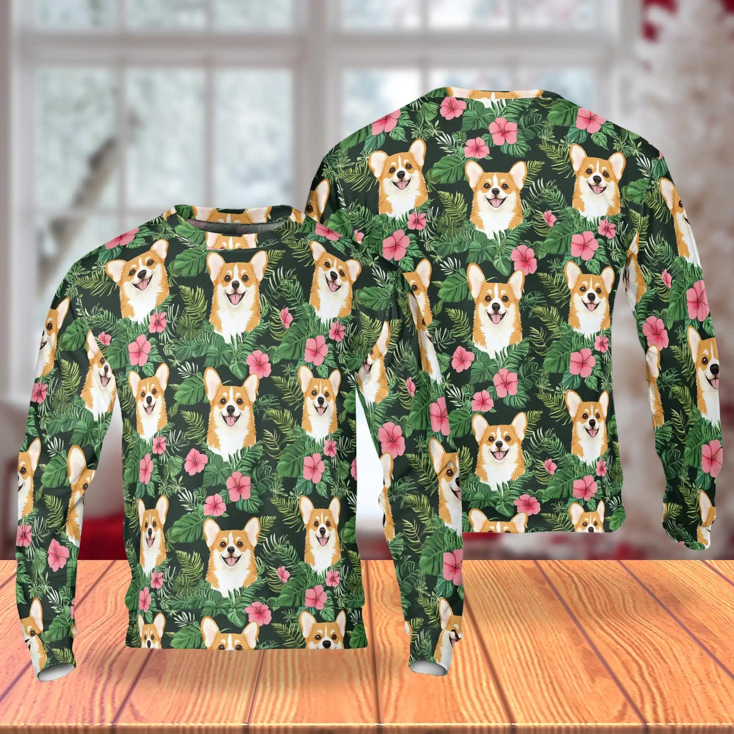 Beach Corgi Sweatshirt, 3D All Over Print Tropical Dog Crewneck Pullover for Men Women, Corgi Lover Gift - Netecom