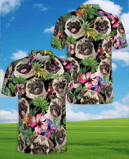 Tropical Pug Dog Polo Shirt - Hawaiian Pet Lover Style | Netecom