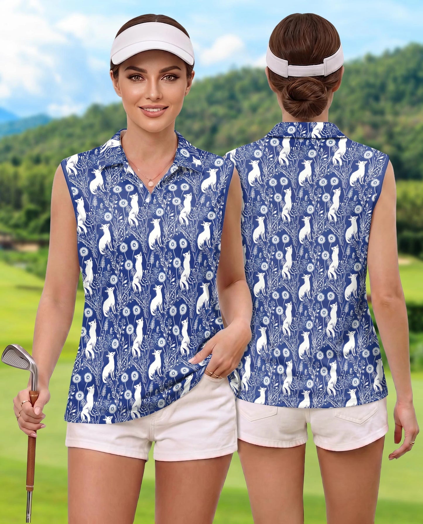 Vintage Fox Sleeveless Polo Shirt for Women – Retro Wildlife Style | Netecom