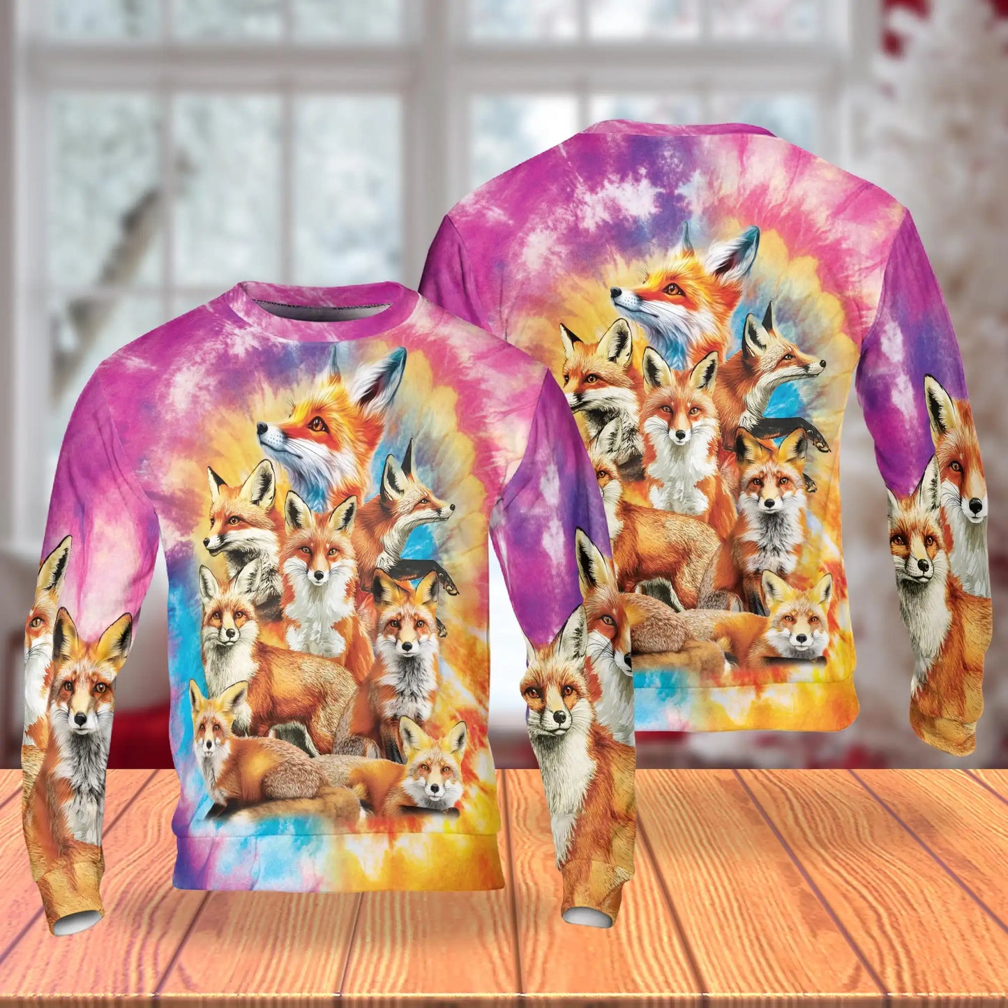 Colorful Fox Sweatshirt, 3D All Over Print Wildlife Animal Crewneck Pullover for Men Women, Fox Lover Gift - Netecom
